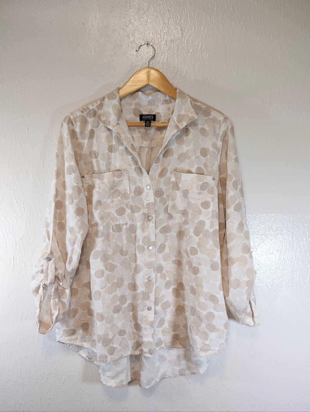 Jones New York Neutral Linen Blend Women's Button Up Size‎ Large